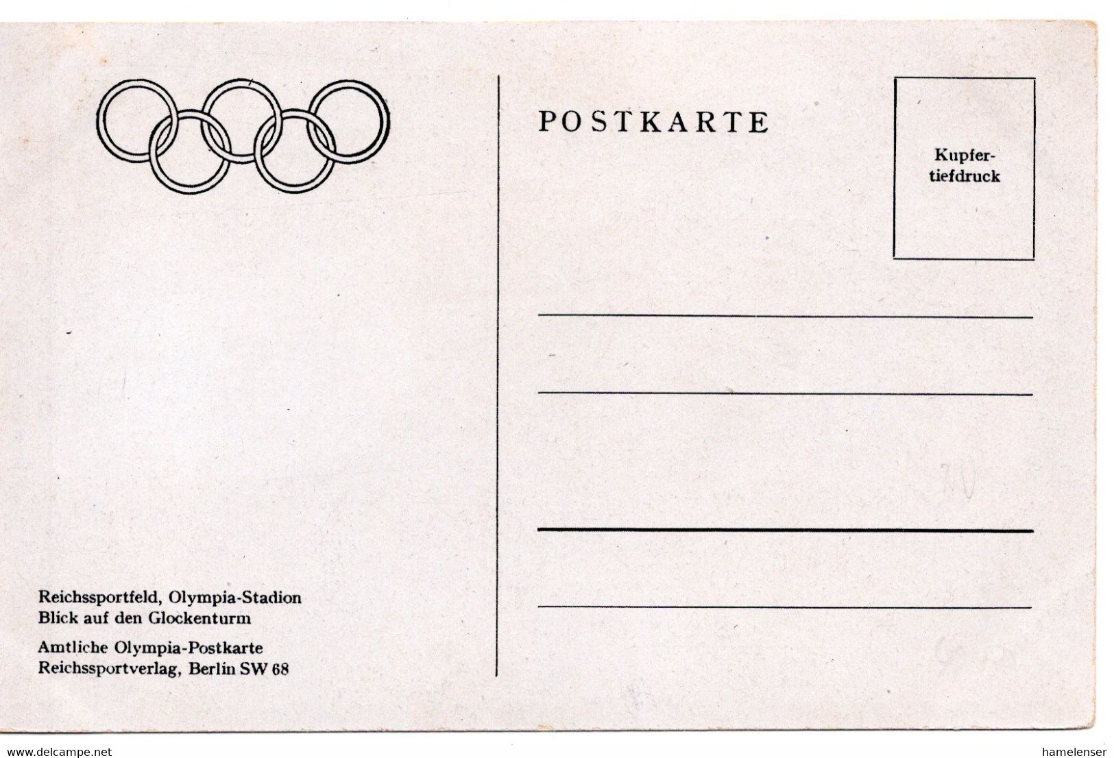 56278 - Deutsches Reich - 1936 - Ansichtskarte "Reichssportfeld", Ungebraucht - Olympische Spelen