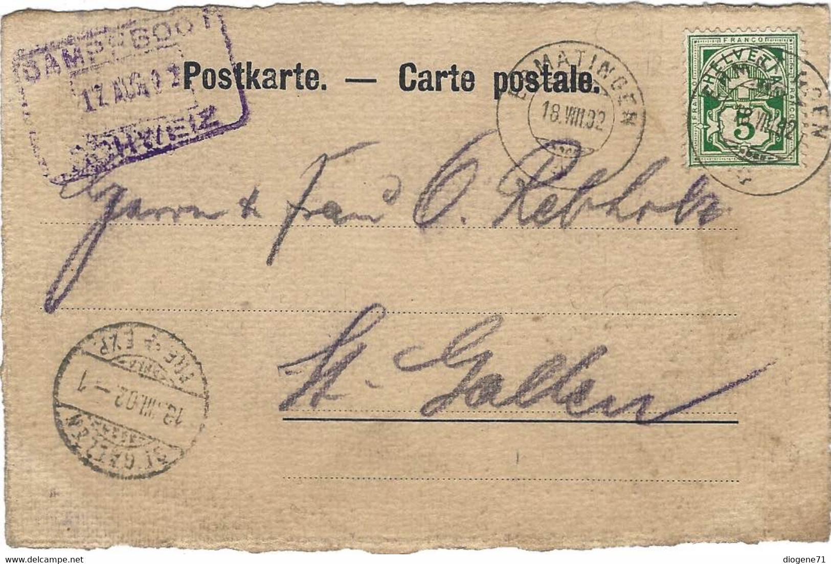 Gruss Aus Stein Am Rhein Rathaus 1902 Stempel Dampfboot - Stein Am Rhein