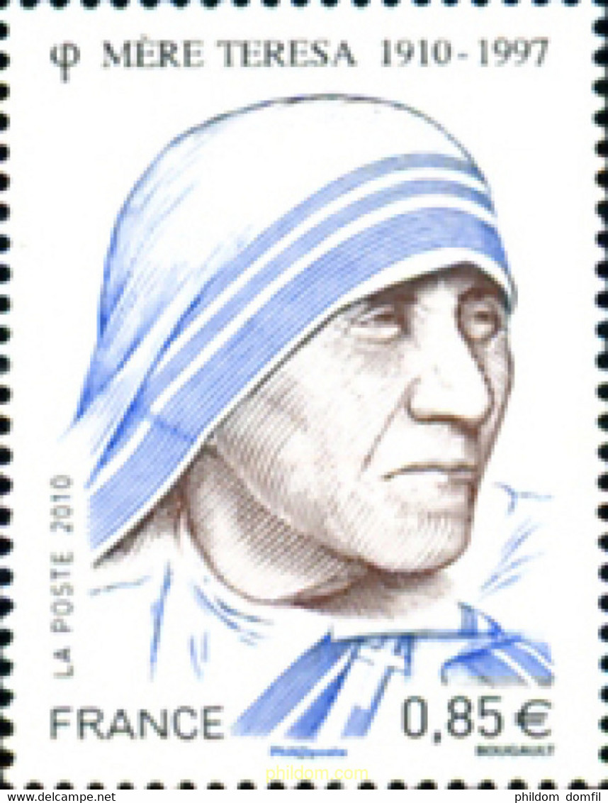 250709 MNH FRANCIA 2010 MADRE TERESA DE CALCUTA - PREMIO NOBEL DE LA PAZ 1979 - Mère Teresa