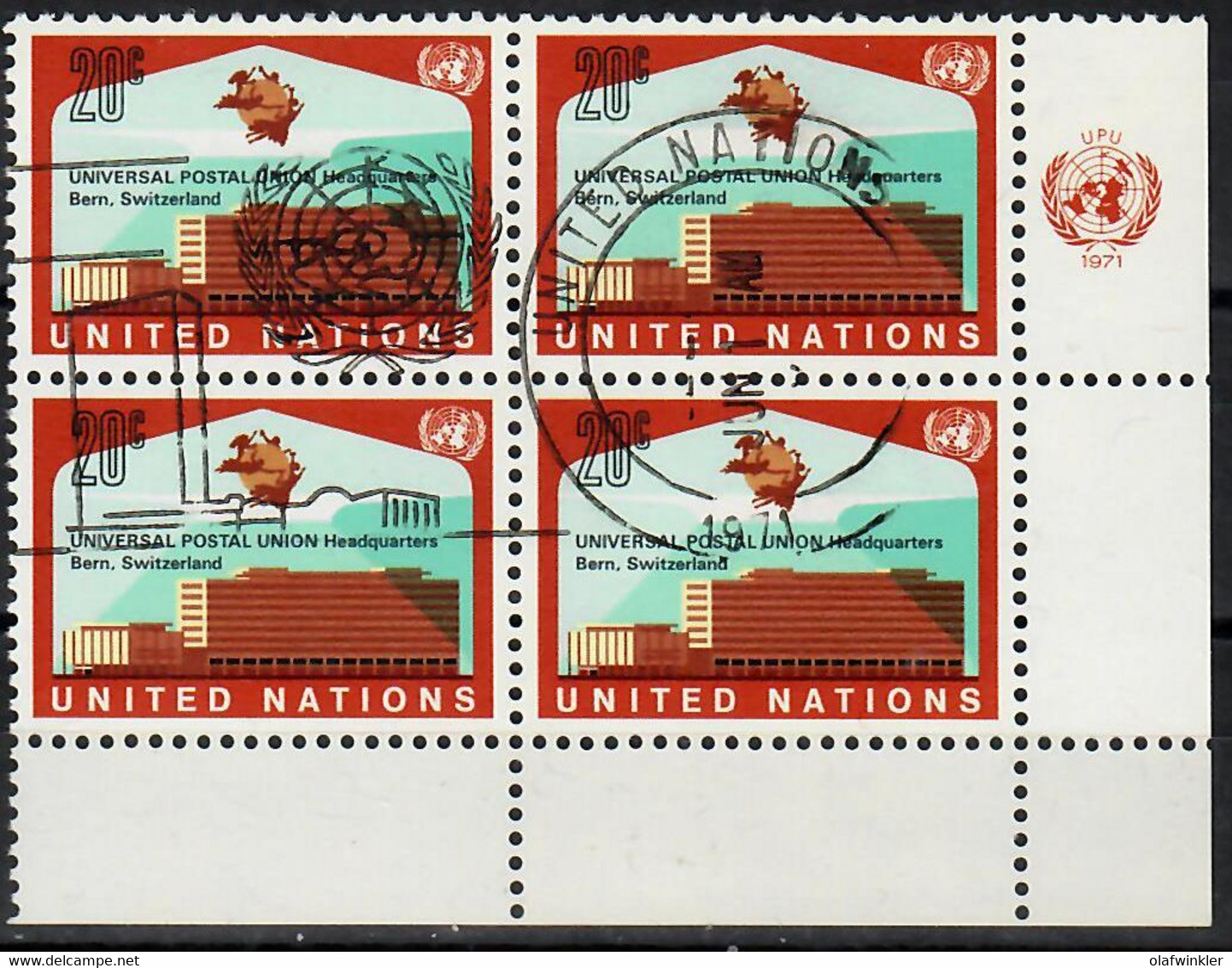 1971 U.P.U. Headquarters Berne Block Of 4 Lrc Sc 219 / YT 212 / Mi 235 Used / Oblitéré / Gestempelt [zro] - Used Stamps