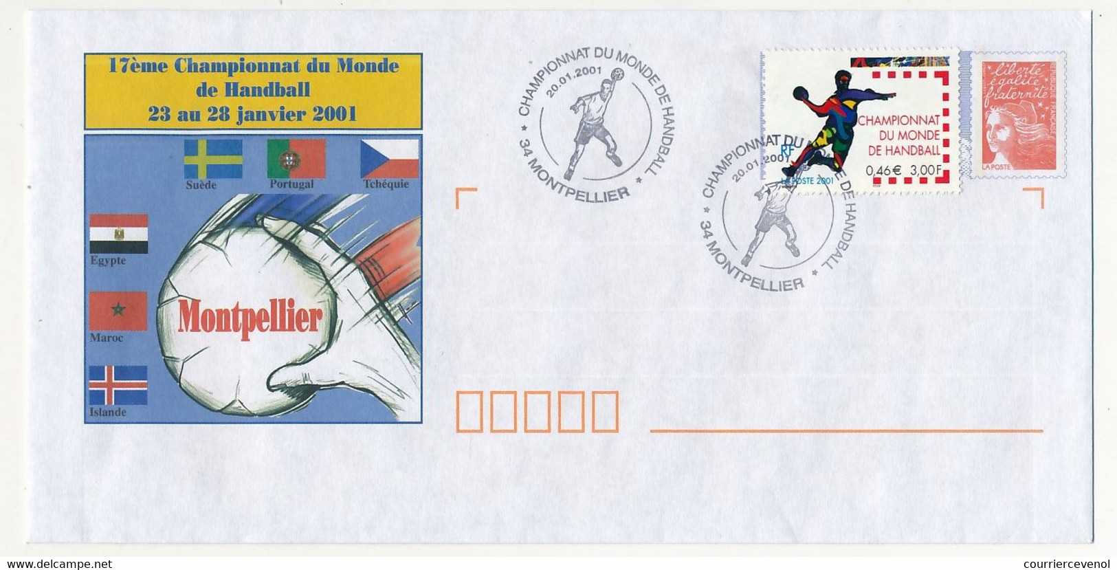 FRANCE - PAP Luquet Illustré Avec Cachet Temporaire Et Timbre "17e Championnat Du Monde De Handball" 20/1/2001 - PAP : Bijwerking /Luquet