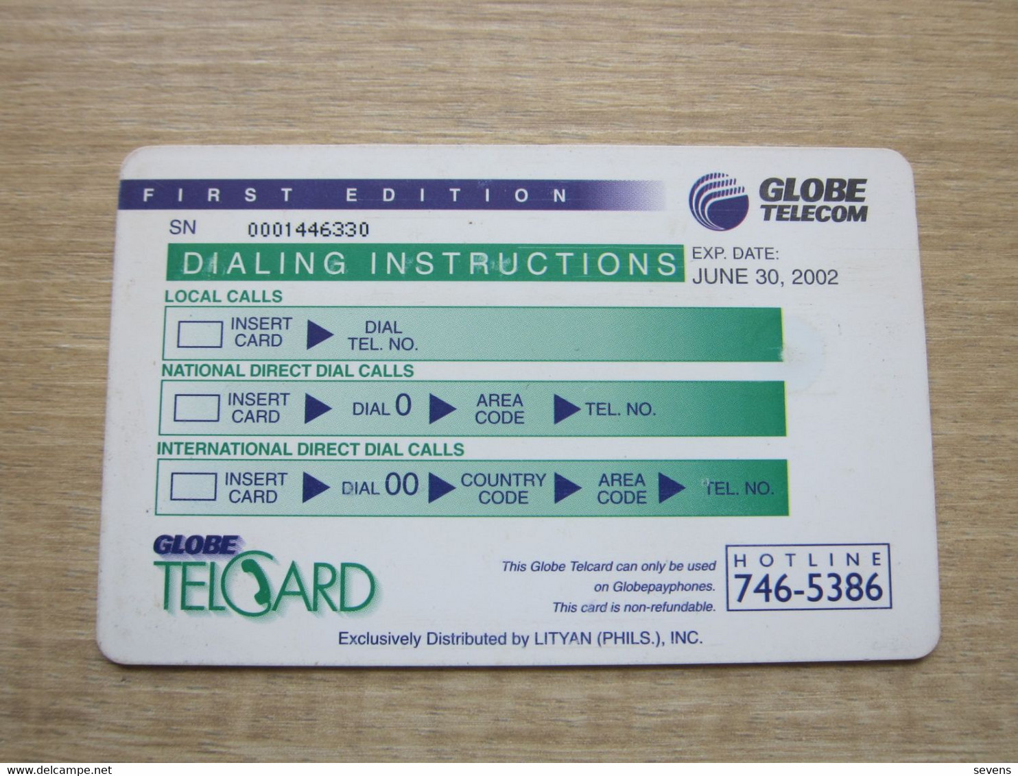 Globe Telecom Chip Phonecard, First Edition, P100, Exp.Date:June 30,2002, Used - Philippinen