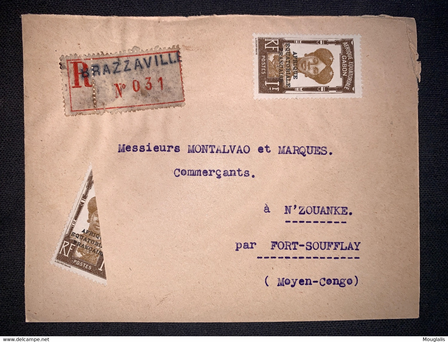 Lettre Recom Colonies Congo 2 Timbres Dont Demi Timbre De Brazzaville Vers Fort Soufflay Ouesso 21 Av. 1926 Oblit Au Dos - Covers & Documents