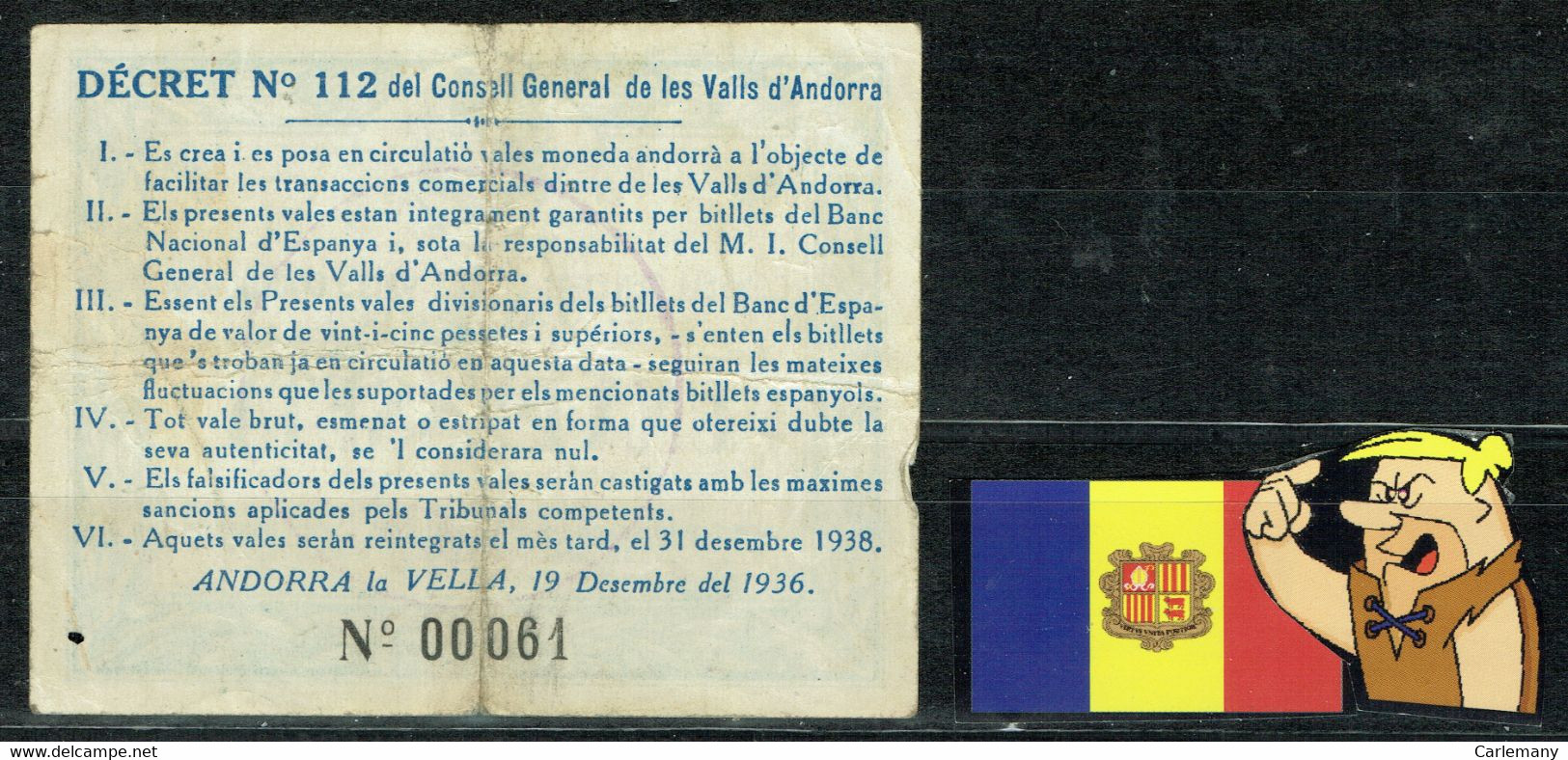 PESETA ANDORRANA 1936 COLOR AZUL Nº 00061 RARA - Andorre