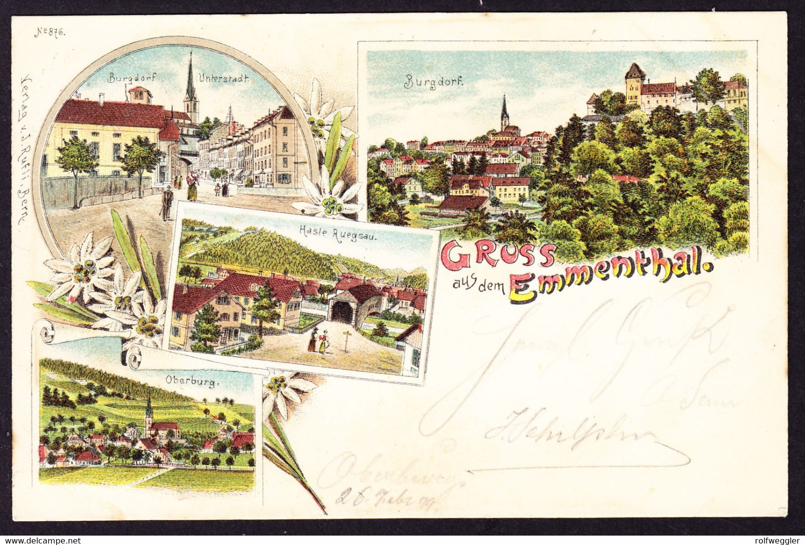 1899 Gelaufene Litho  AK: Gruss Aus Emmenthal, 4 Bildrig. (Burgdorf, Hasle-Rüegsau Und Oberburg) - Hasle Bei Burgdorf