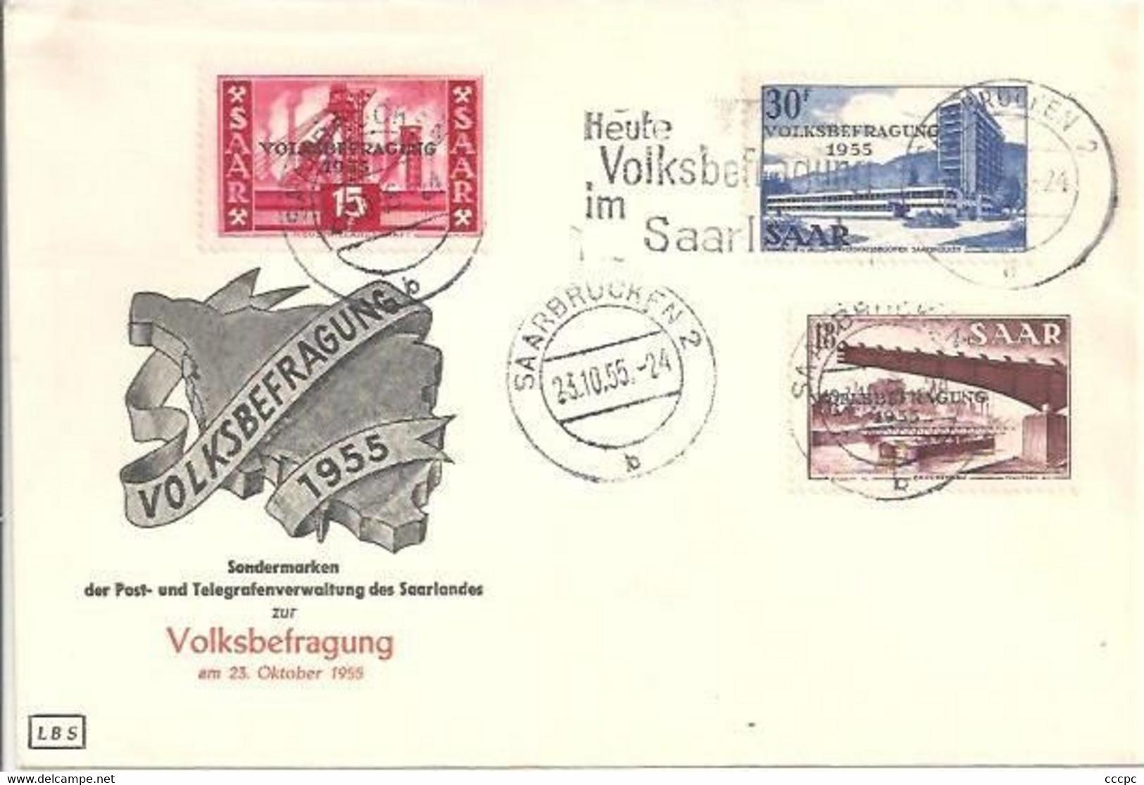 Saar - Sarre Volksbefragung FDC 1955 - FDC