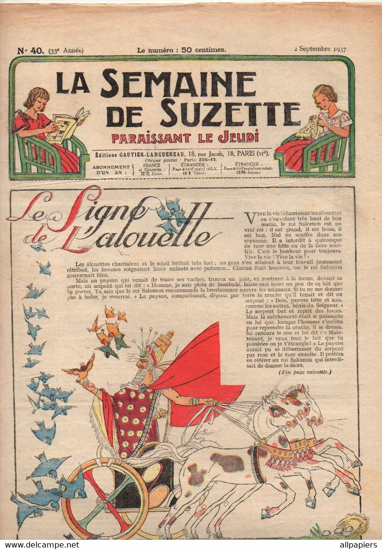 La Semaine De Suzette N°40 Le Signe De L'alouette - Paroles Et Partition Les Notes Partent En Guerre Contre L'ennui... - La Semaine De Suzette