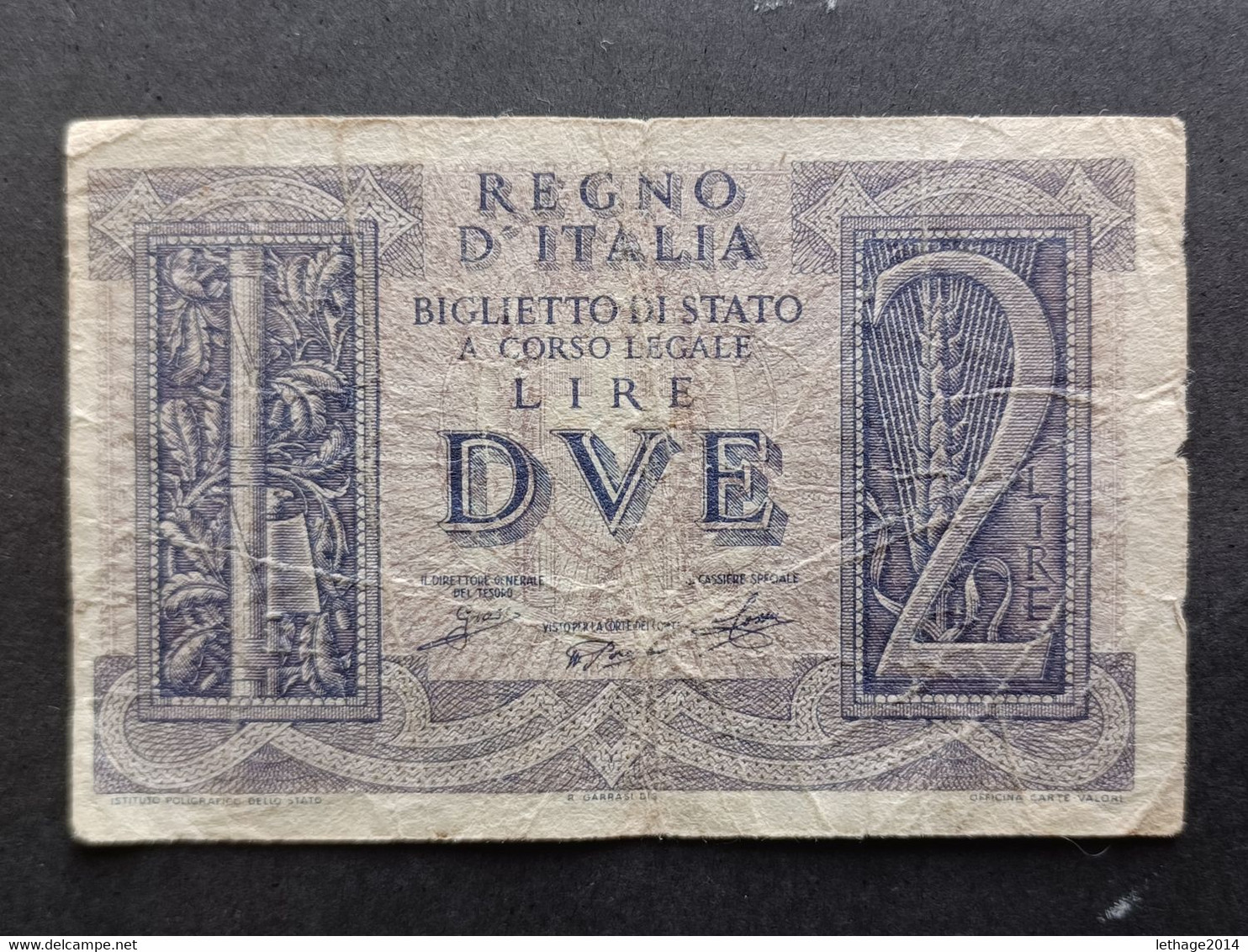 BANKNOTE REGNO D ITALIA 2 LIRE 1939 424 GRASSI PORENA COSSU - Italia – 2 Lire