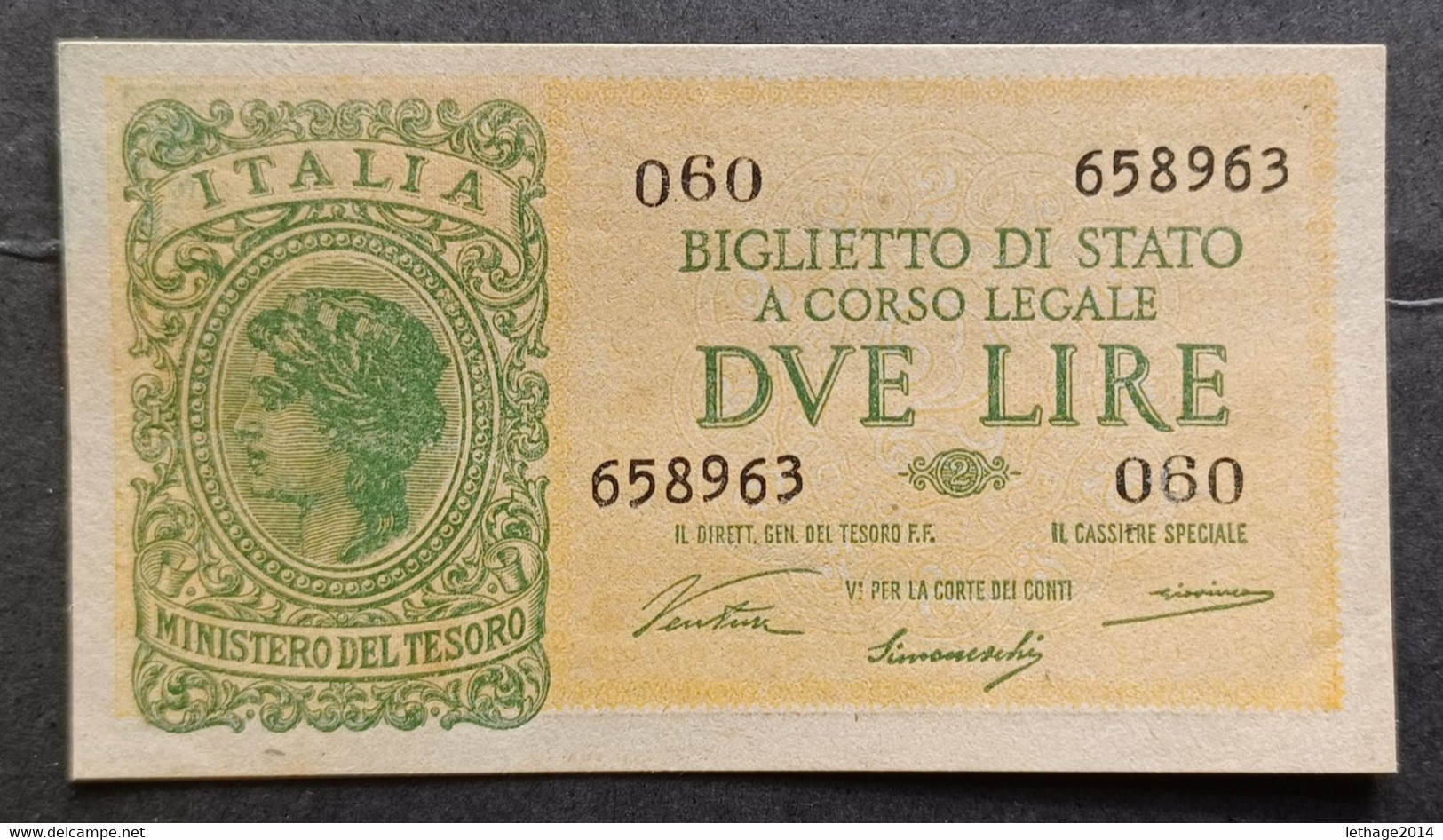 BANKNOTE REGNO D ITALIA 2 LIRE 1944 VENTURINI SIMONESCHI GIOVINCO SUPERBA FDS - Italia – 2 Lire