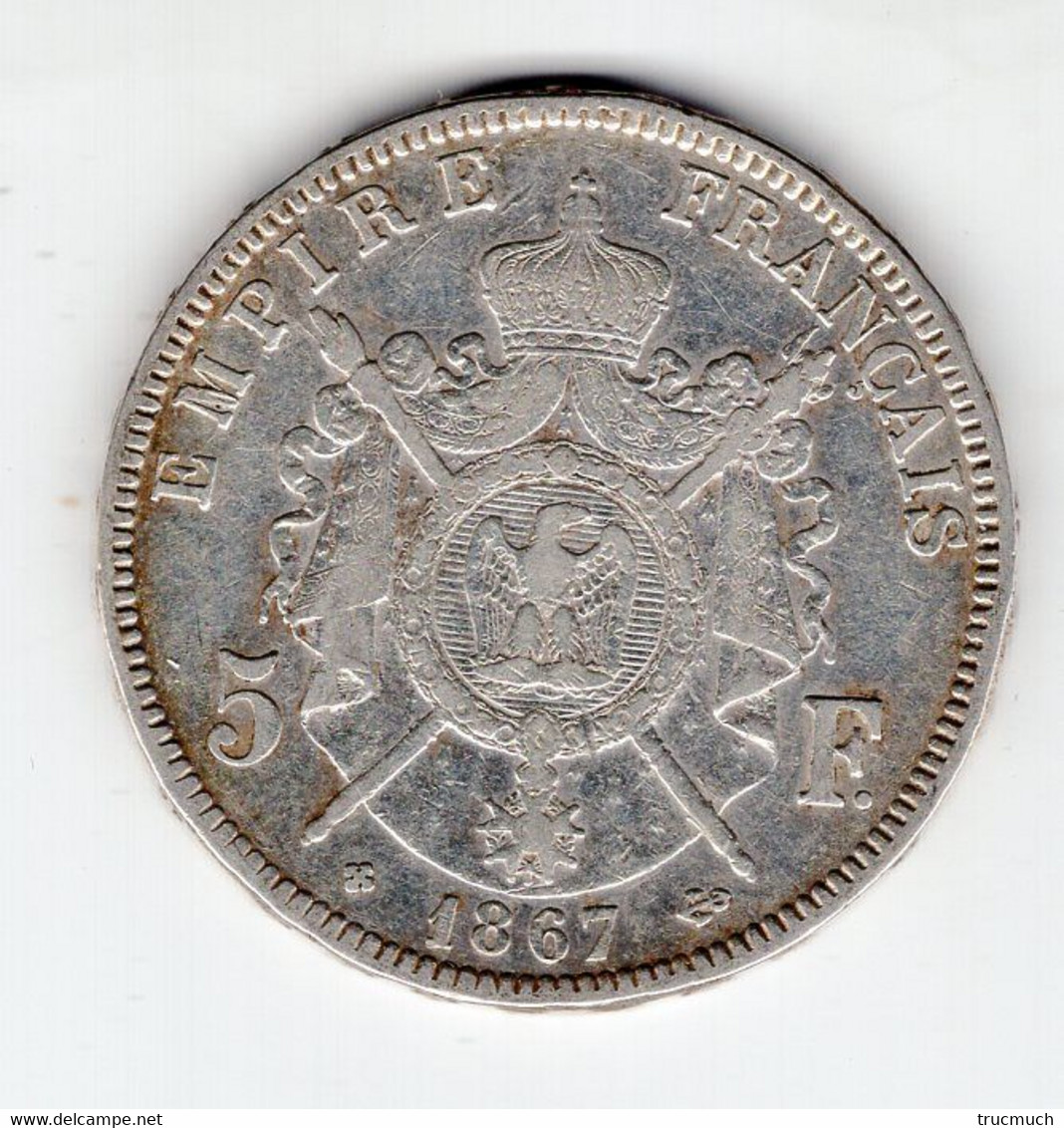 80 - FRANCE - Second Empire - Napoléon III Tête Laurée - 5 Francs 1867 BB - 5 Francs