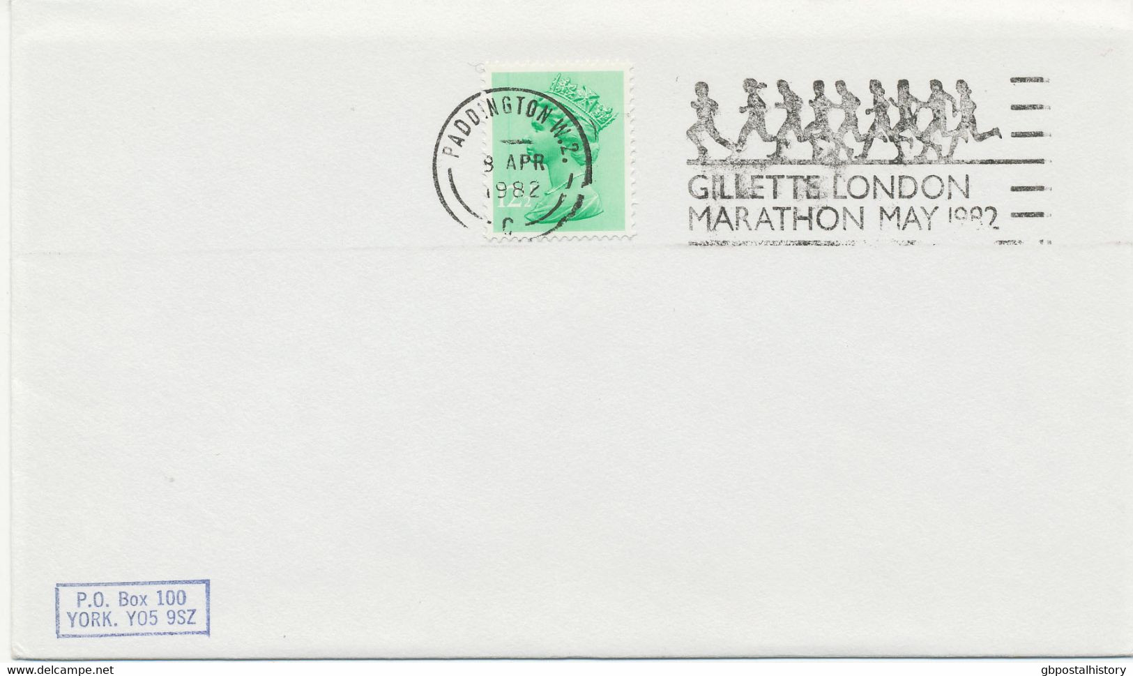 GB SLOGAN POSTMARKS GILLETTE LONDON MARATHON MAY 1982 / PADDINGTON W.2. / C - Marcophilie