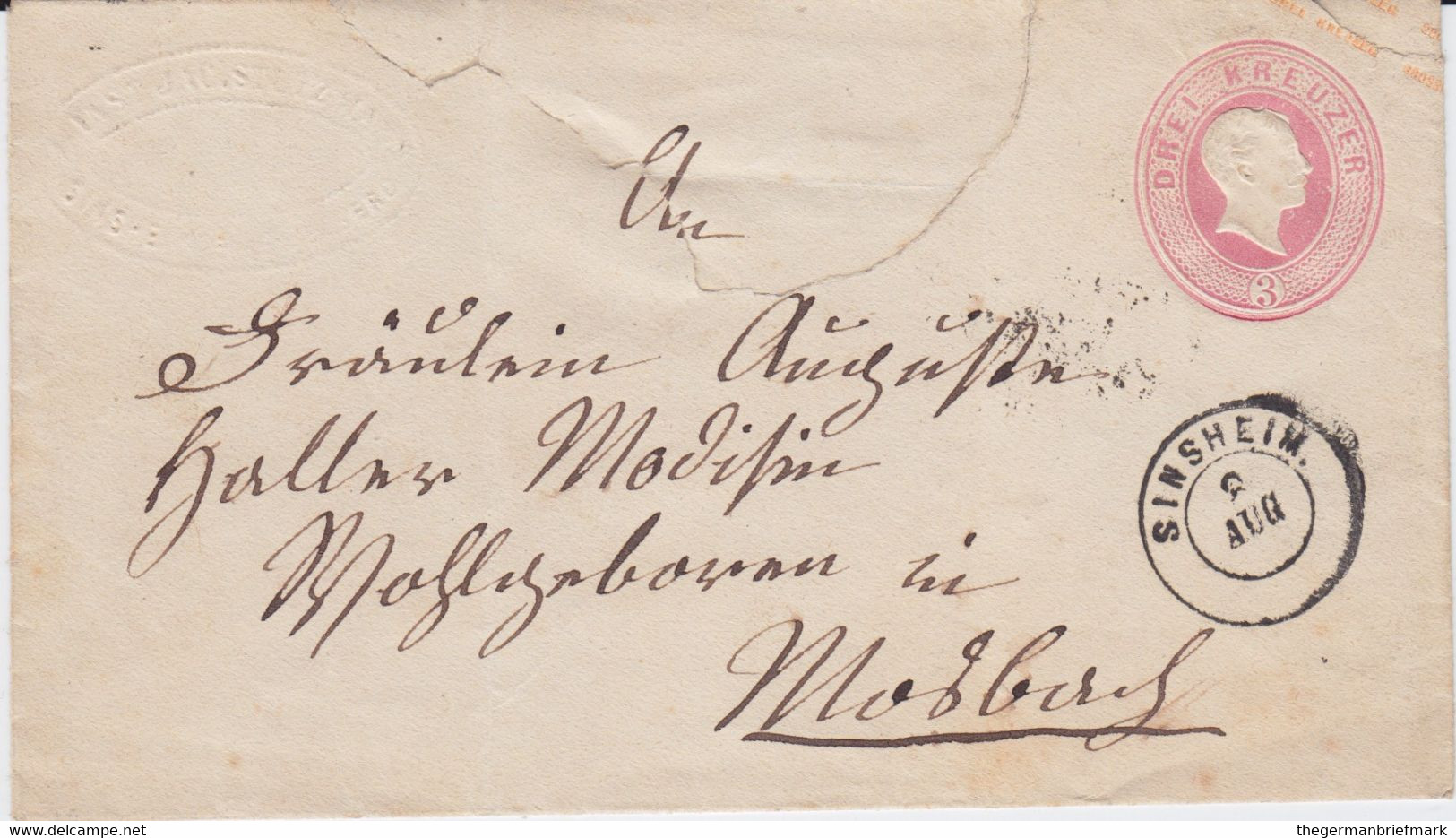 Baden Ganzsache U 12 Perfin Filo Firmenlochung Vorläufer Einprägung K2 Sinsheim N Mosbach Ca 1870 - Enteros Postales