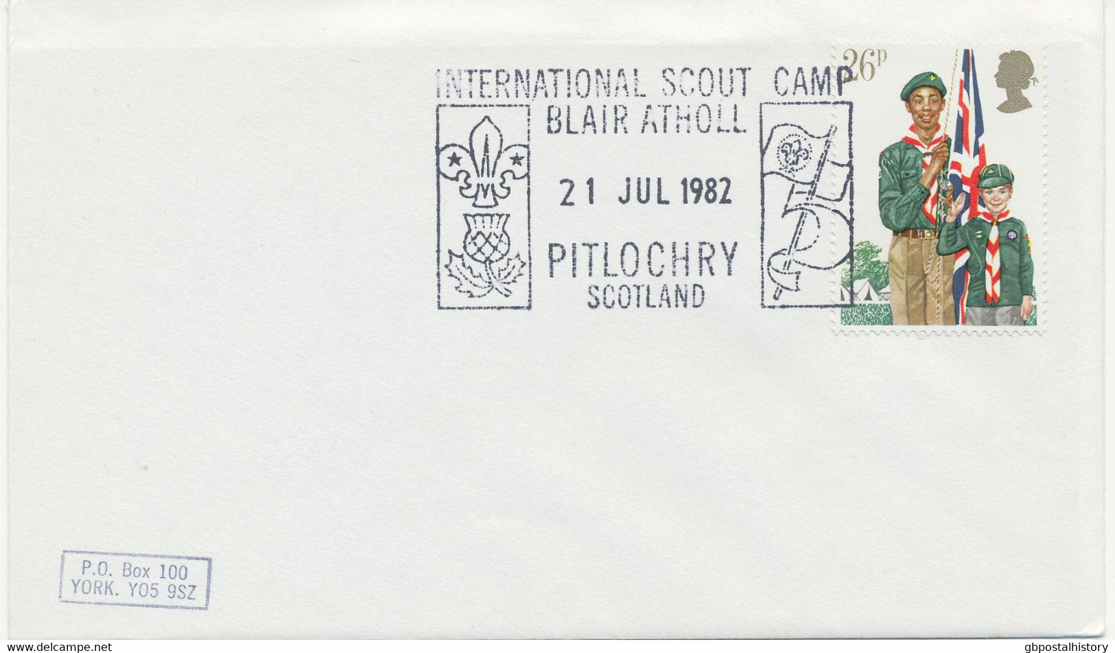 GB SPECIAL EVENT POSTMARKS INTERNATIONAL SCOUT CAMP BLAIR ATHOLL 21 JUL 1982 PITLOCHRY SCOTLAND - Marcofilie