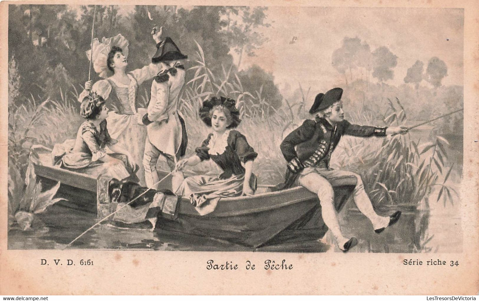 CPA Peche - Partie De Peche - Serie Riche 34 - D V D 6161 - Hommes Et Femmes Epoque Louis XVI Dans Une Barque - Angelsport