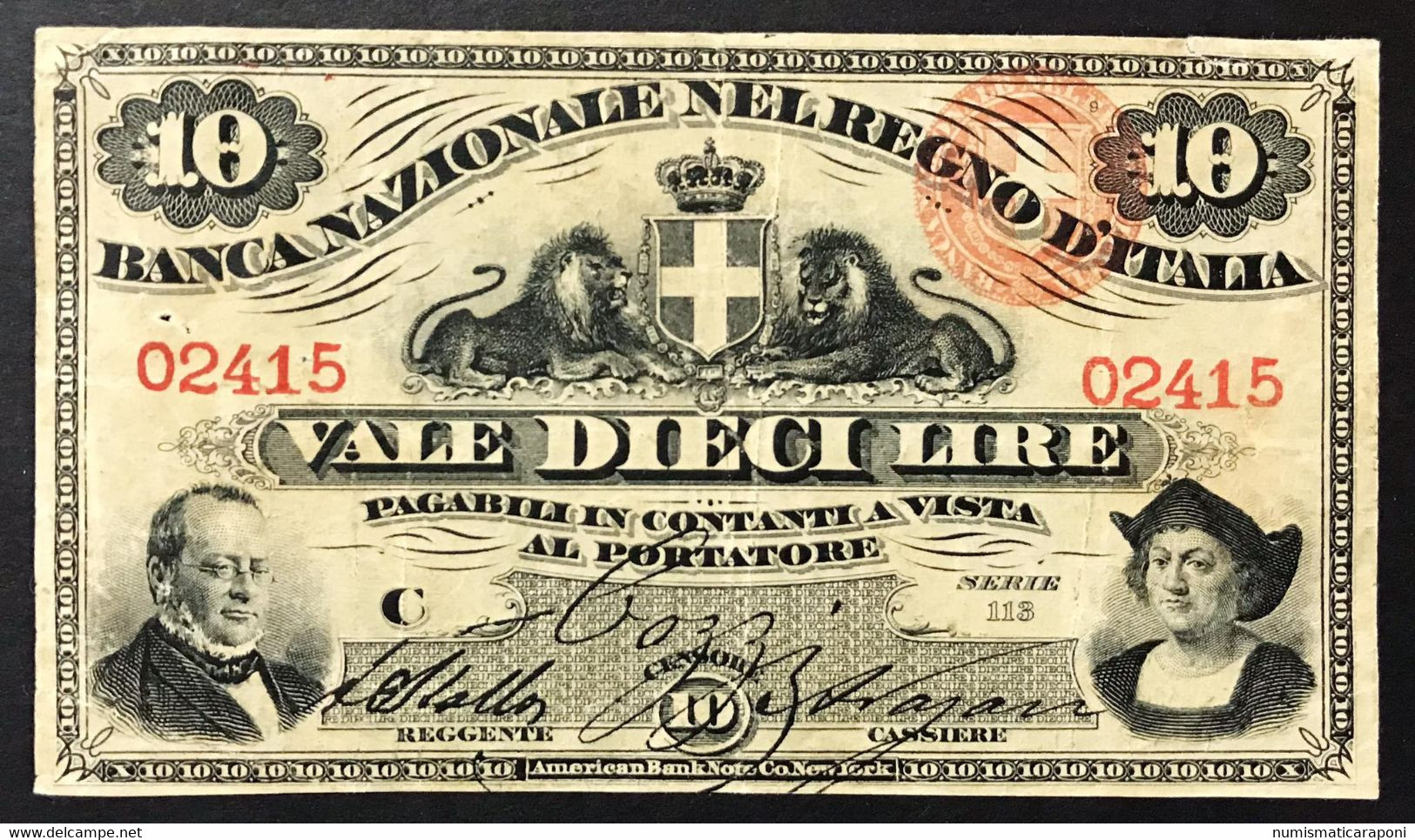 Banca Nazionale Nel Regno D'italia 10 Lire Cavour 24 01 1868 R Bb+ Naturale Forellini Taglietto E Nastro Lotto.1531 - [ 4] Emissioni Provvisorie