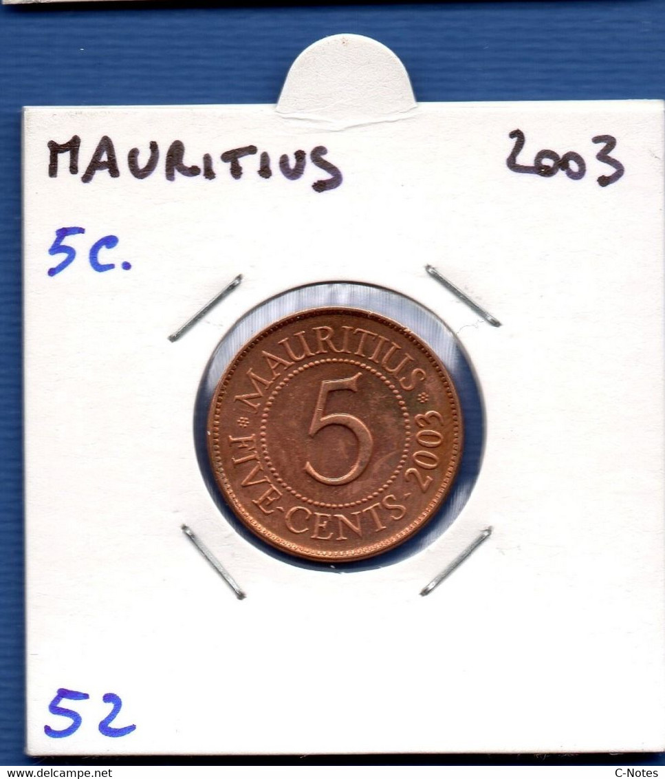 MAURITIUS - 5 Cents 2003  -  See Photos -  Km 52 - Maurice