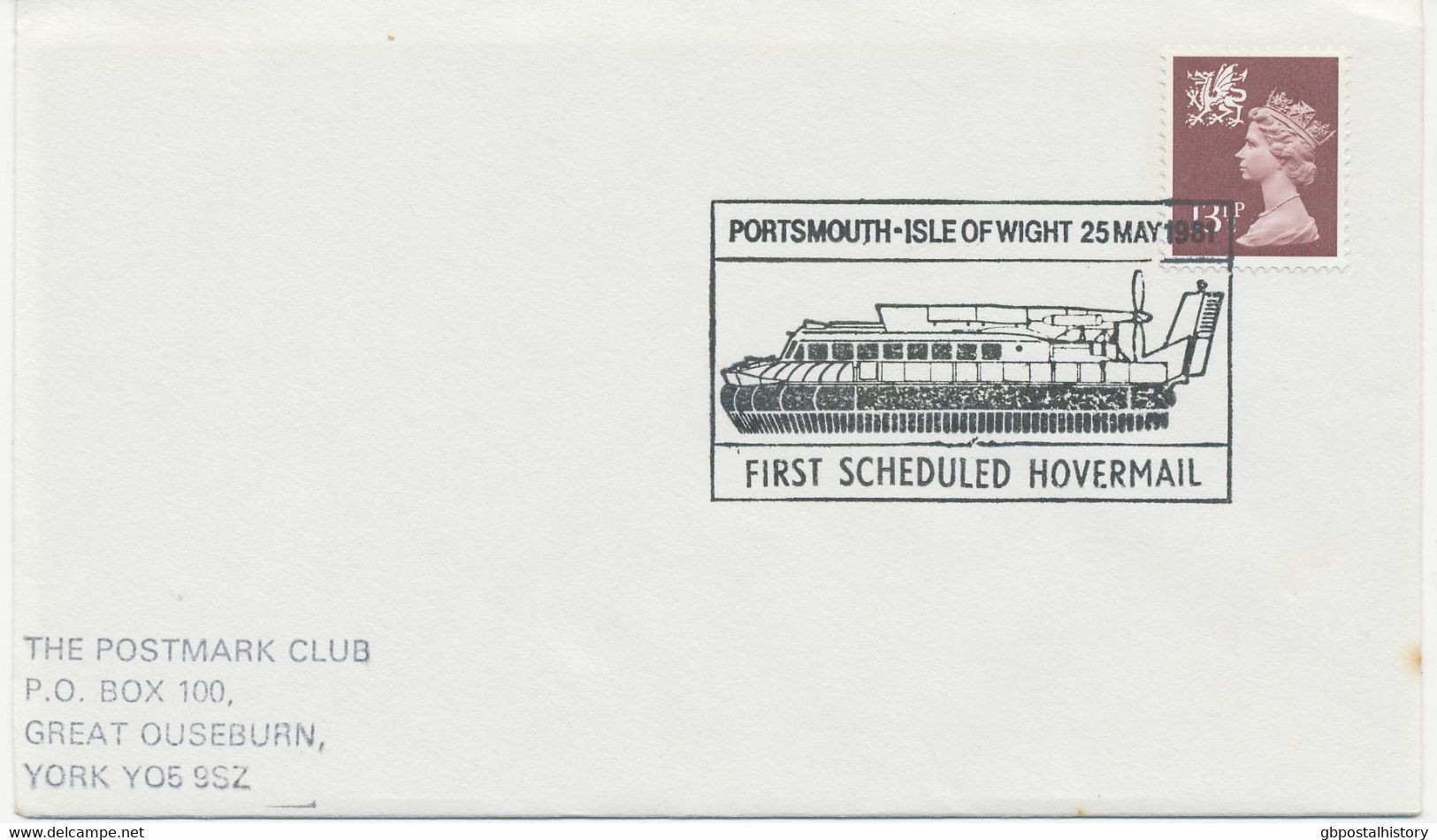 GB SPECIAL EVENT POSTMARKS PORTSMOUTH-ISLE OF WIGHT 25 MAY 1981 - FIRST SCHEDULED HOVERMAIL - Lettres & Documents