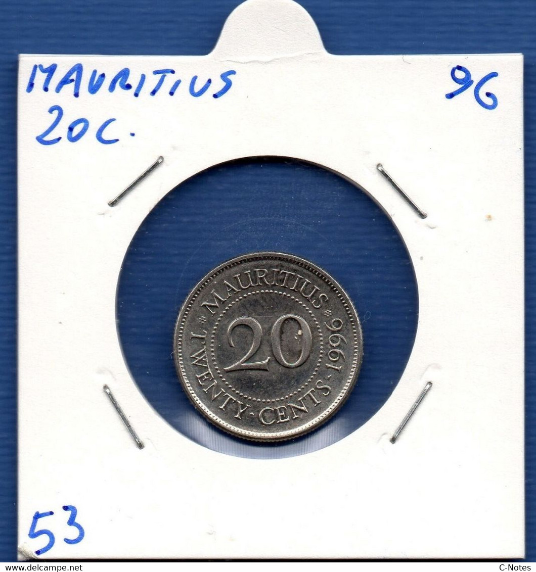 MAURITIUS - 20 Cents 1996  -  See Photos -  Km 53 - Maurice