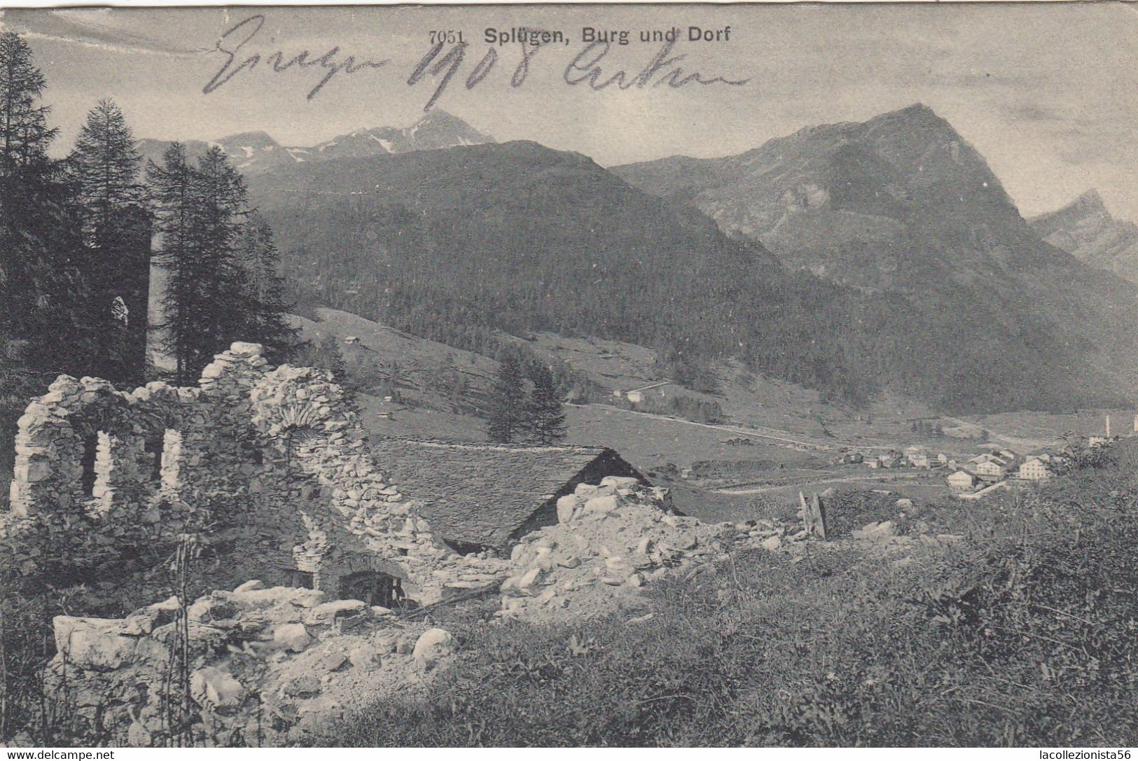 11879-SPLÜGEN-RHEINWALD(CANTON GRISONS)-BURG UND DORF-1908-FP - Rheinwald