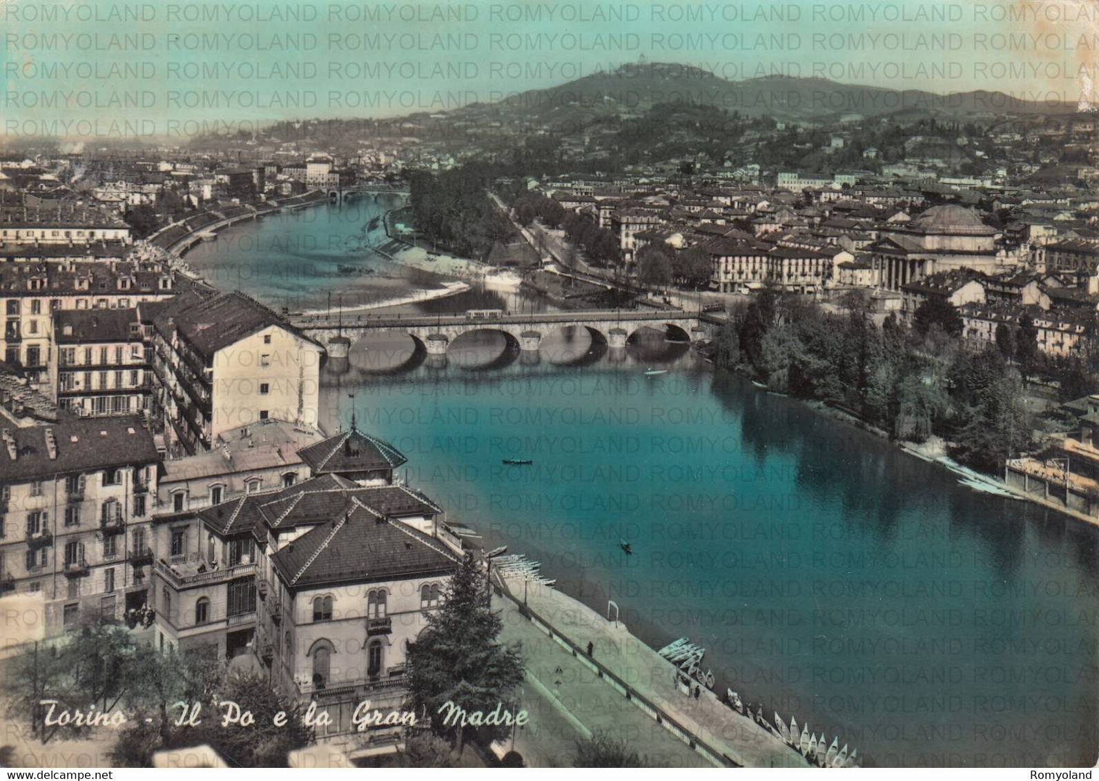 CARTOLINA  TORINO,PIEMONTE,IL PO E LA GRAN MADRE-CULTURA,MEMORIA,RELIGIONE,BOLLO STACCATO,BELLA ITALIA,VIAGGIATA 1959 - Fiume Po