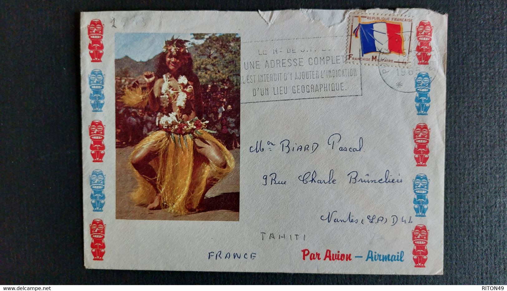 LETTRE 1965 TAHITI A NANTES AFFRANCHISSEMENT FRANCHISE MILITAIRE CAD POSTE AUX ARMEES - Tahiti