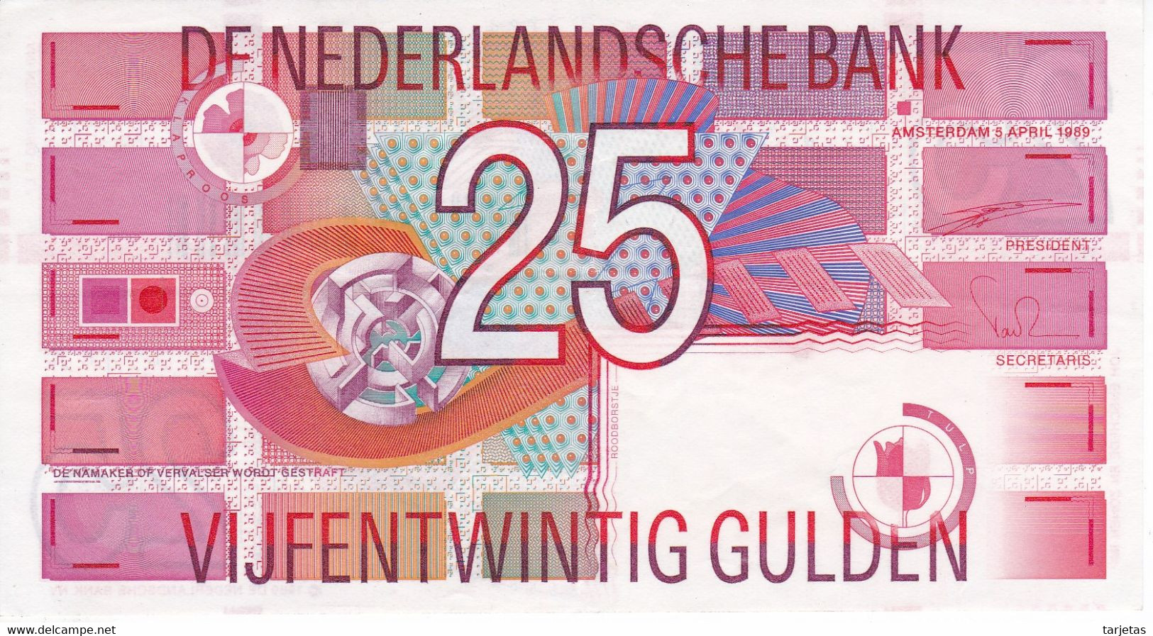 BILLETE DE HOLANDA DE 25 GULDEN DEL AÑO 1989 EN CALIDAD EBC (XF)(BANKNOTE) - 25 Gulden