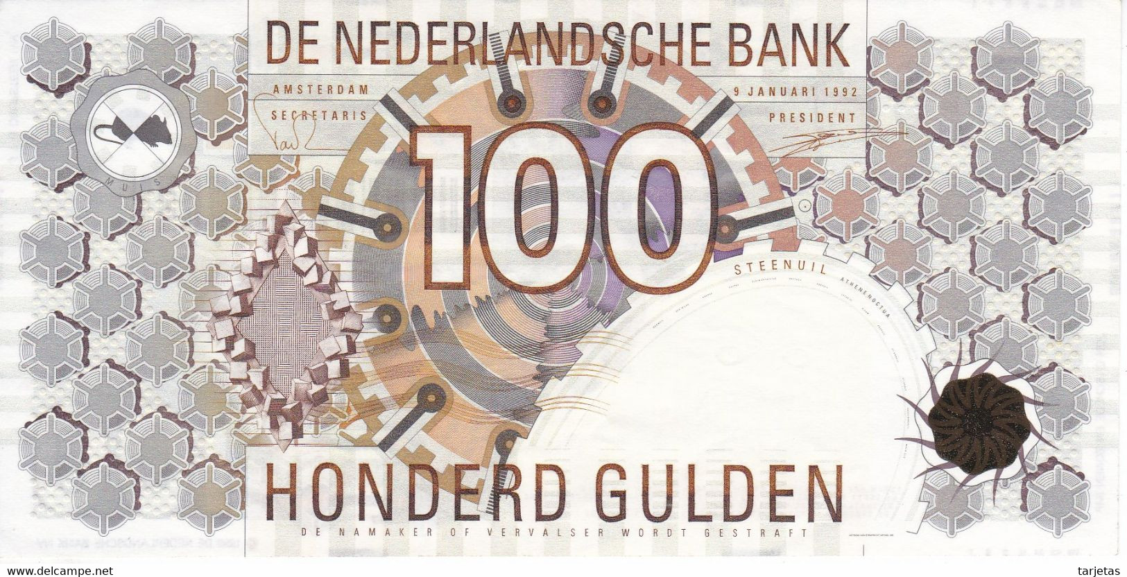 BILLETE DE HOLANDA DE 100 GULDEN DEL AÑO 1992 EN CALIDAD EBC (XF) (BANKNOTE) - 100 Florín Holandés (gulden)