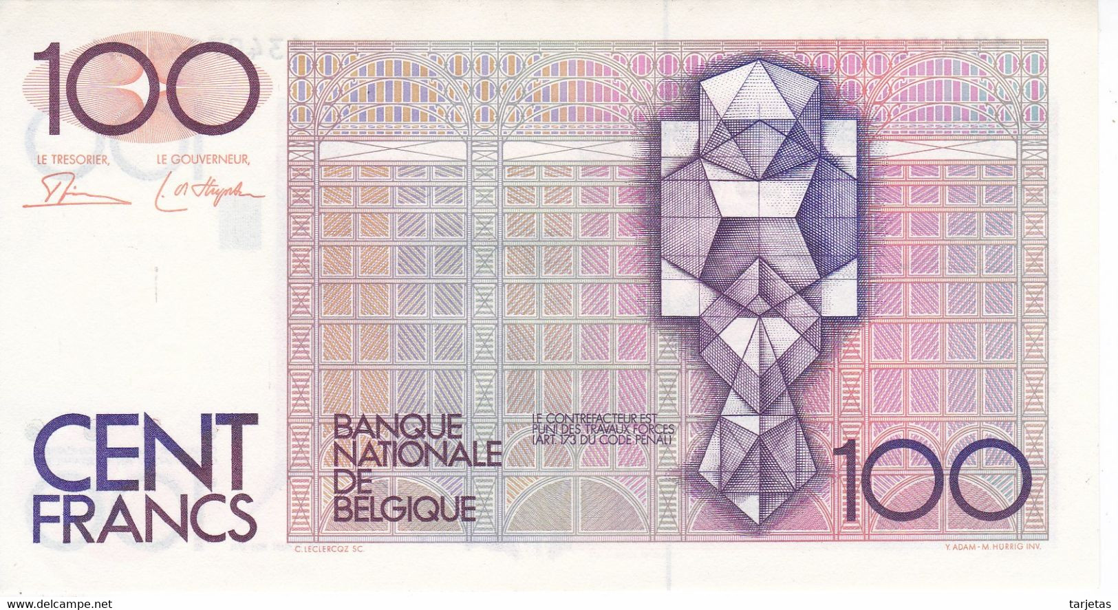 BILLETE DE BELGICA DE 100 FRANCS DEL AÑO 1982 SIN CIRCULAR (UNC) (BANK NOTE) - 100 Francos