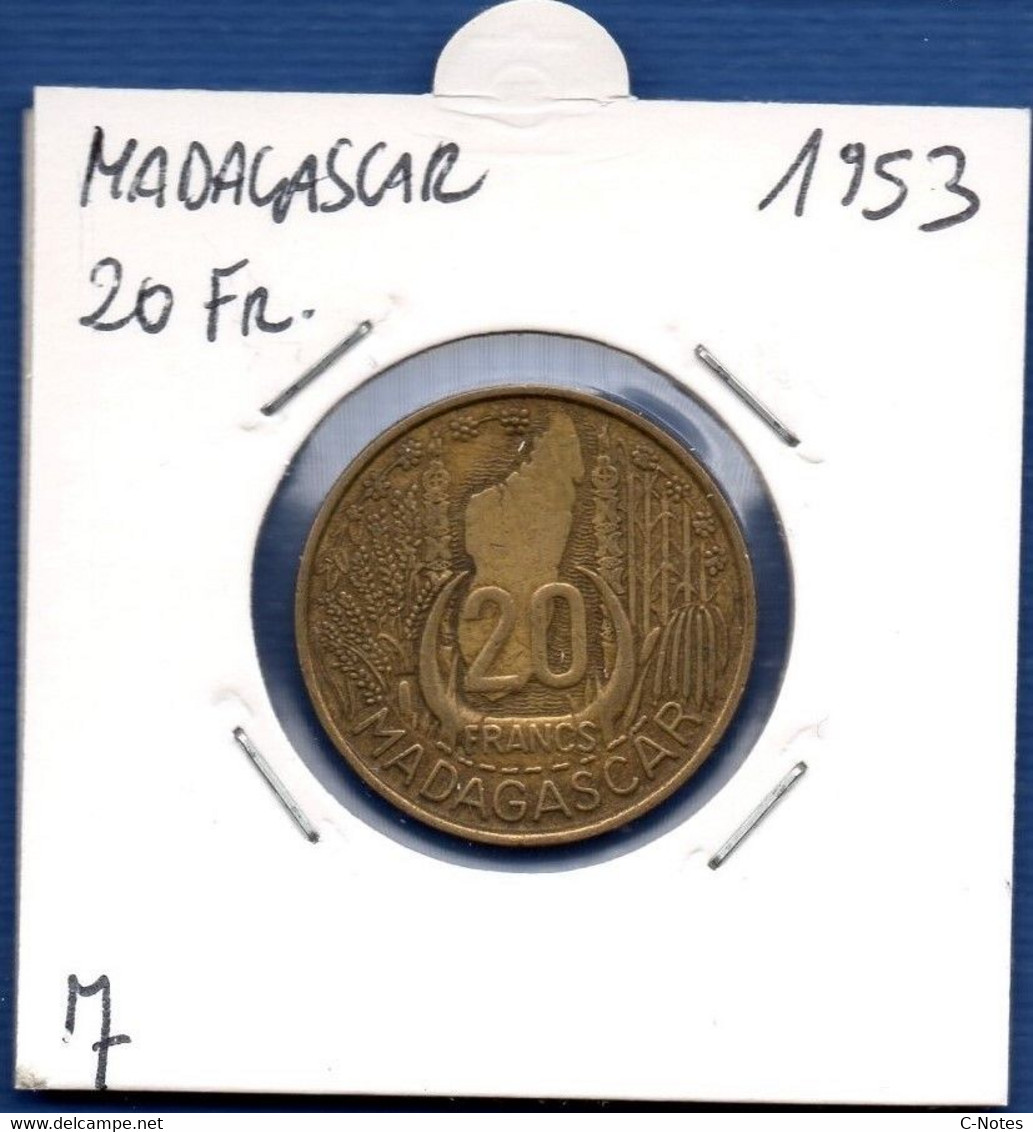 MADAGASCAR - 20 Francs 1953  -  See Photos -  Km 7 - Madagaskar