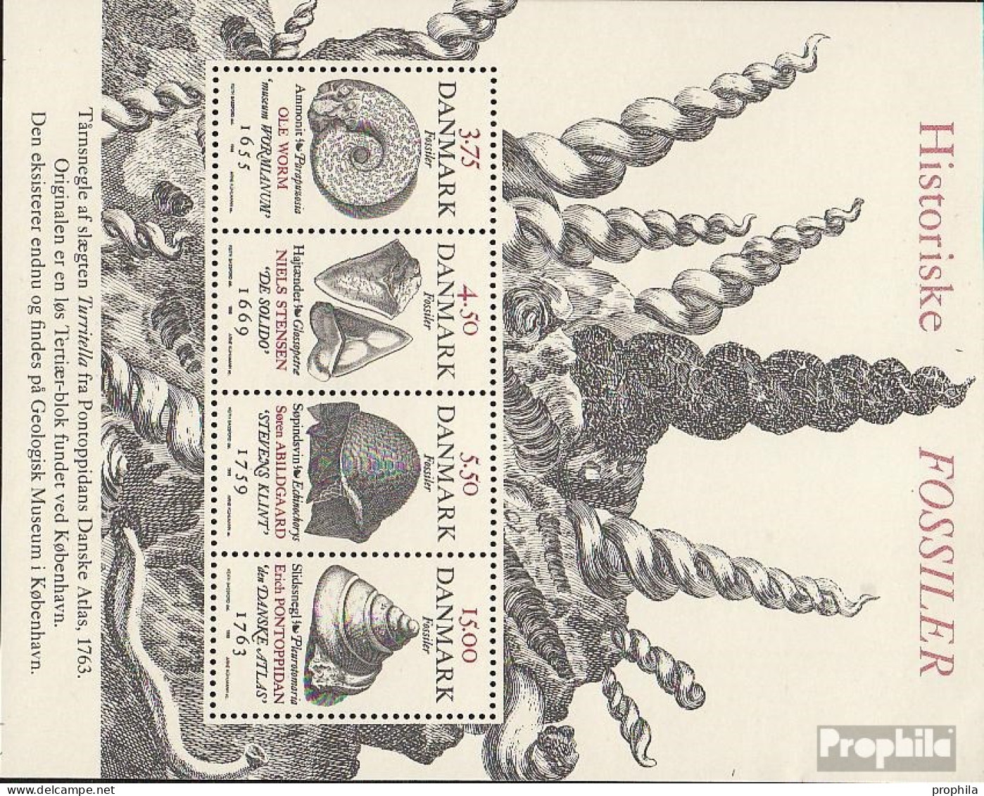 Dänemark Block10 (kompl. Ausg.) Postfrisch 1998 Historische Fossilienfunde - Blocs-feuillets