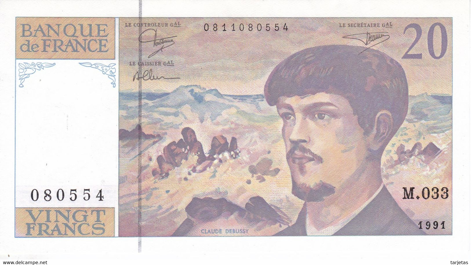 BILLETE DE FRANCIA DE 20 FRANCS DEL AÑO 1991 SIN CIRCULAR (UNC) (BANKNOTE) CLAUDE DEBUSSY - 20 F 1980-1997 ''Debussy''