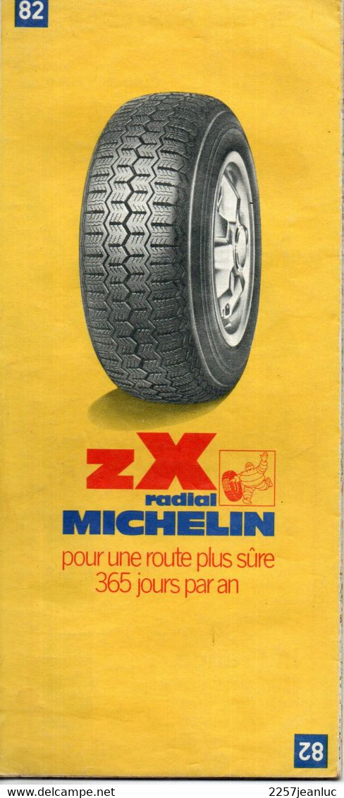 Carte N: 82  - Pau - Toulouse    -  Pub  Pneus ZX Radial  Michelin Au Dos  Carte Au  200000 ème  De 1973 - Maps/Atlas