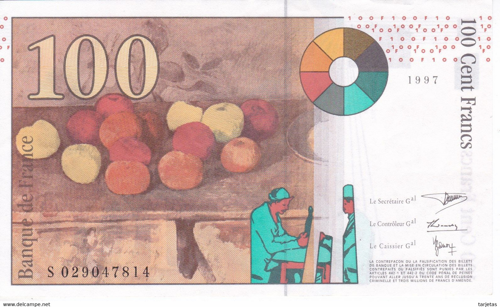 BILLETE DE FRANCIA DE 100 FRANCS DEL AÑO 1997 EN CALIDAD EBC (XF)   (BANKNOTE) CEZANNE - 100 F 1997-1998 ''Cézanne''