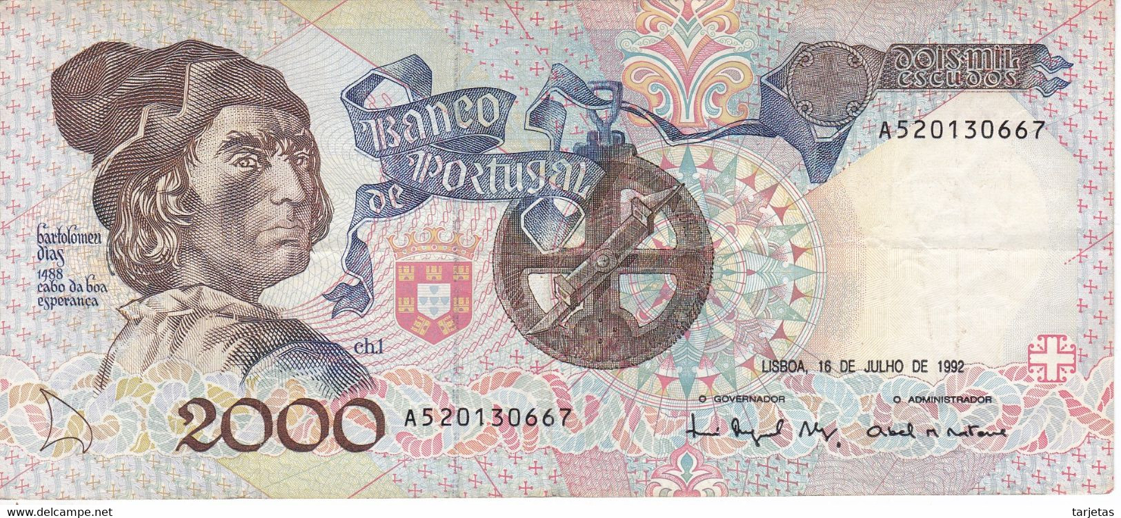 BILLETE DE PORTUGAL DE 2000 ESCUDOS DEL AÑO 1992 (BANKNOTE-BANK NOTE) - Portugal