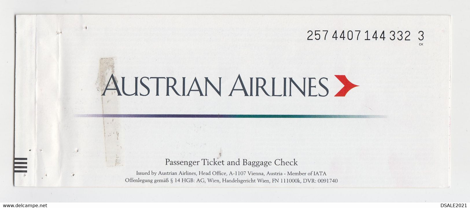 Österreich Austria AUSTRIAN AIRLINES Carrier Passenger Ticket Billet 1998 Used (16607) - Biglietti