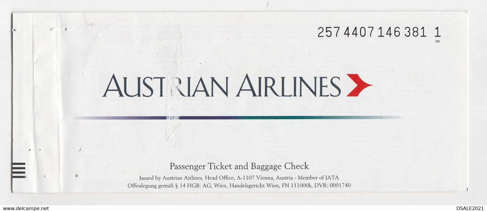 Österreich Austria AUSTRIAN AIRLINES Carrier Passenger Ticket Billet 1998 Used (16608) - Biglietti