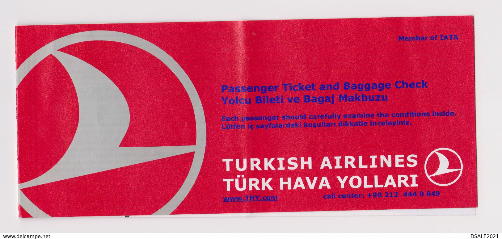 Turkey Türkiye TURKISH AIRLINES Carrier Passenger Ticket Billet Used (49193) - Billetes