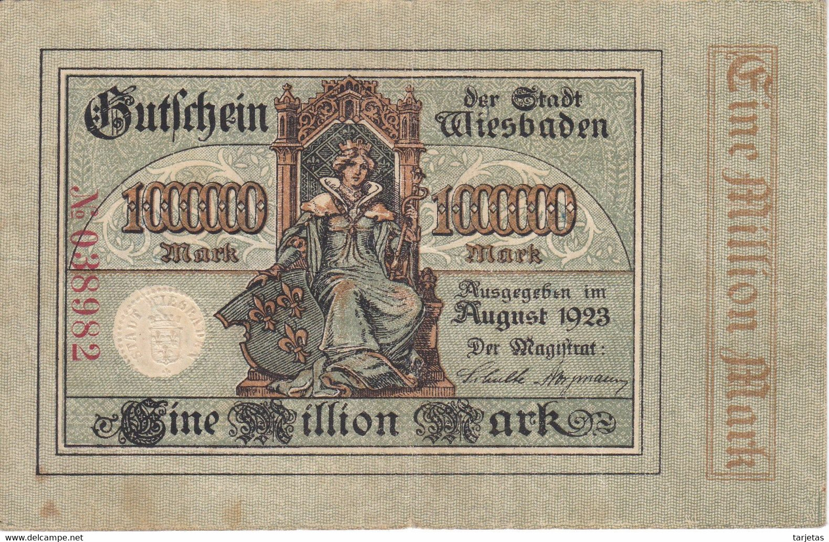 BILLETE DE ALEMANIA DE 1000000 MARK DEL AÑO 1923  (BANKNOTE) - 1 Miljoen Mark