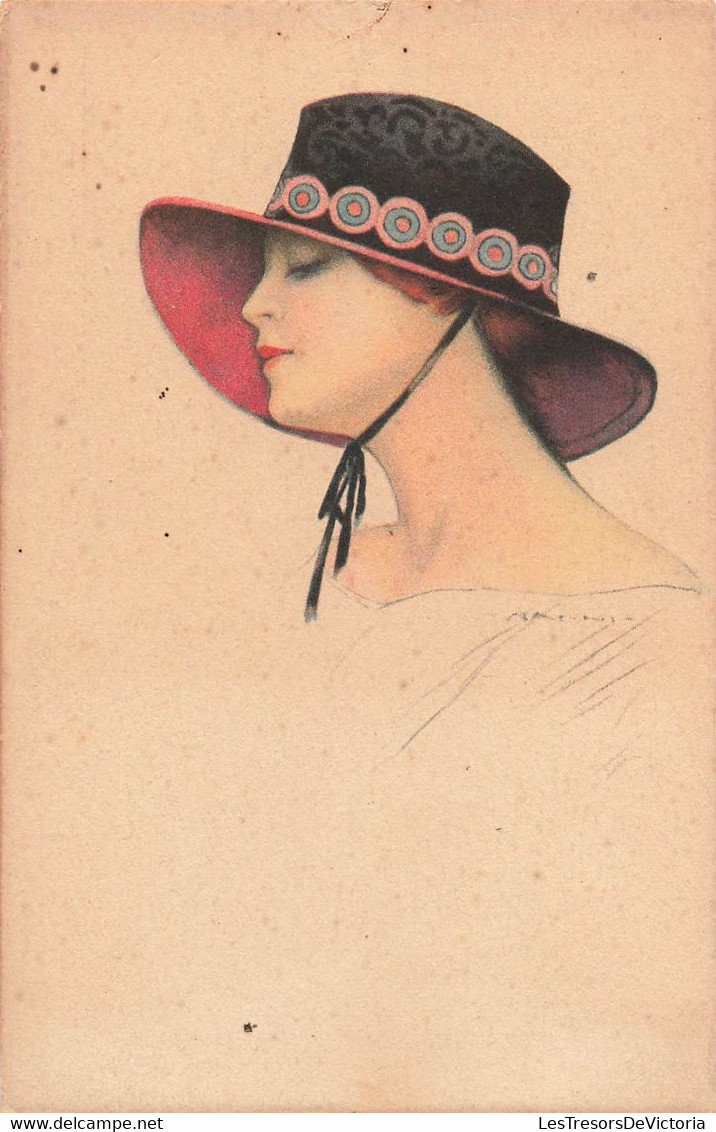 CPA Illustrateur Nanni - Femme Avec Un Chapeau Noir Avec Bandeau Coloré - Portrait - Nanni