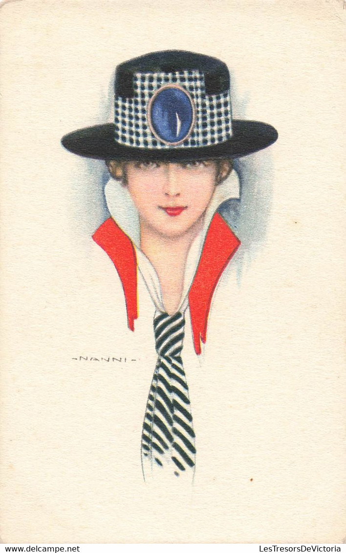 CPA Illustrateur Nanni - Femme Avec Un Chapeau Damier Noir Et Blanc Et Une Cravate - Style Garçonne - Mode - Nanni