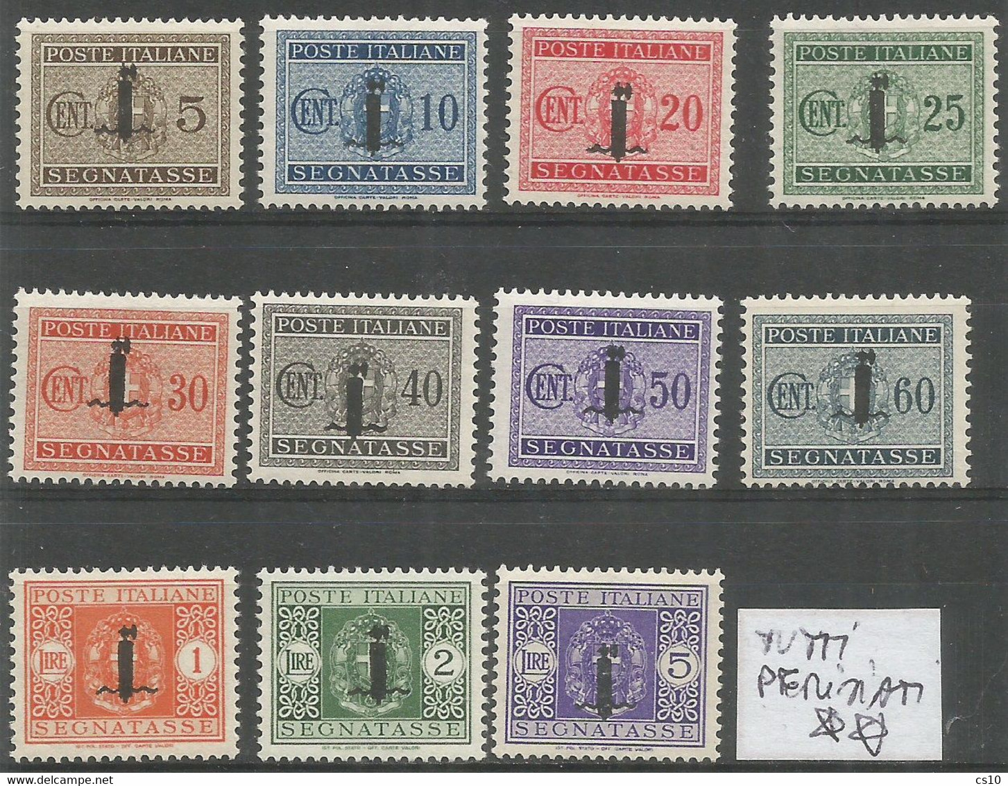 RSI 1944 Segnatasse Fascetto N.60/70 Nuovi ** MNH Serietta Cpl 11v Con Timbrino Di Garanzia + L.5 Firmato E.Bianchi - Segnatasse