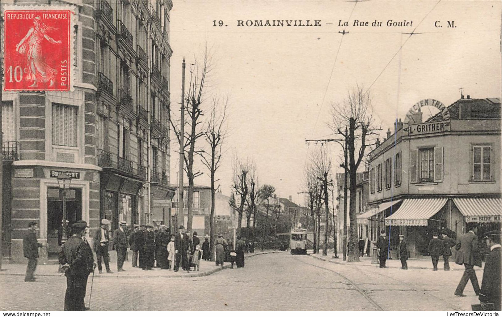 CPA Romainville - La Rue Du Goulet - Edition Artistique C M - Animé - Tramway - Romainville