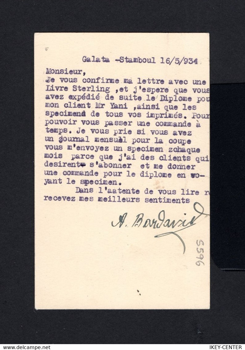 1042-TURKEY-OLD OTTOMAN POSTCARD ISTANBUL To FRANKFURT (germany) 1934.WWII.Carte Postale TURQUIE Postkarte Turkei - Brieven En Documenten