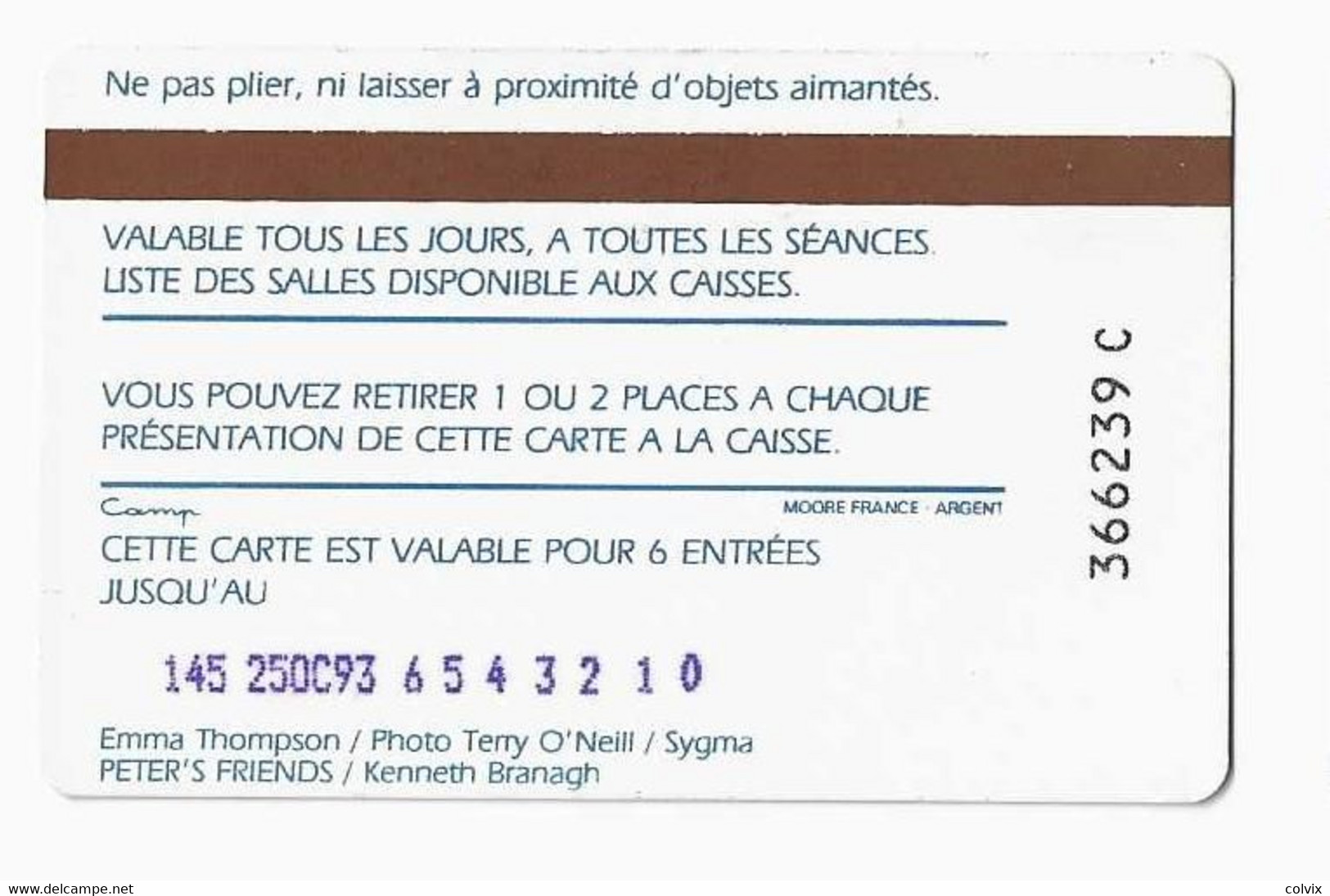 FRANCE CARTE CINEMA UGC EMMA THOMPSON  FILM PETER'S FRIENDS DATE 25 OCT 1993 - Cinécartes