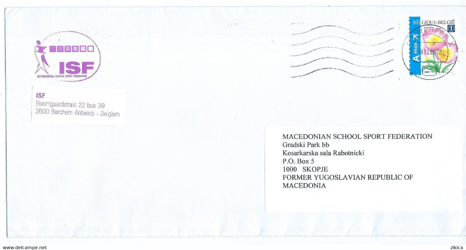 Cover ISF - Belgium - International School Sport Federation - Canceled 2009,stamp Flowers 2009 - Covers & Documents