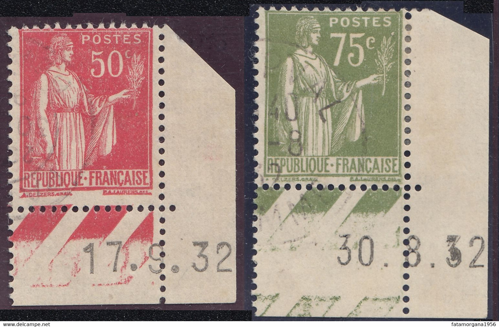 FRANCE - 1932 - Lotto Di Due Coin Daté Usati Di Yvert 283 E 284A Con Margine Di Foglio Colorato. - 1930-1939