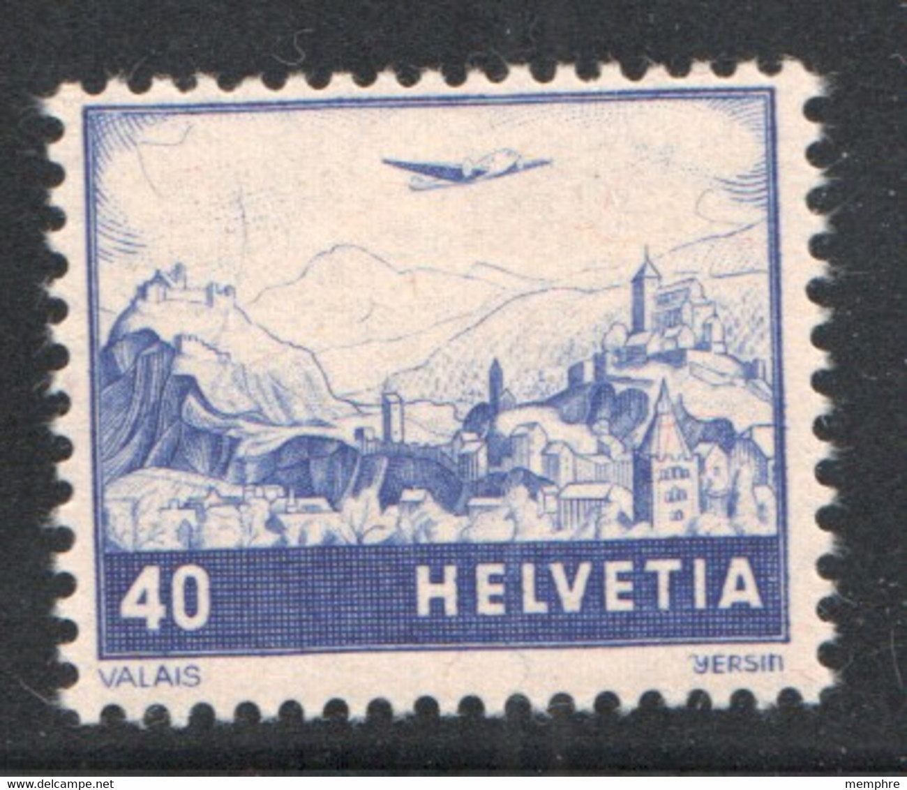 1948 Poste Aérienne  Avion Survolant Les Alpes  40 Rp. Bleu Sur Rose * - Ungebraucht