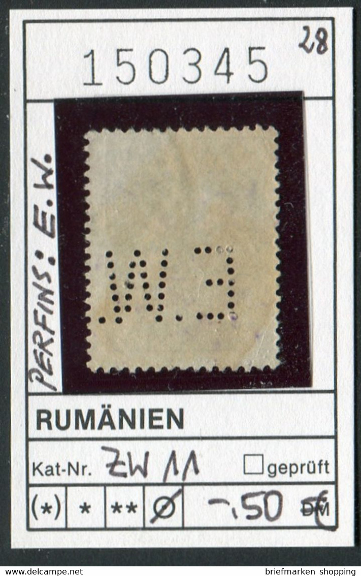 Rumänien 1921 - Roumanie 1921 - Romina 1921 - Rominia 1921 - Michel ZW 11 Mit Perfins E.W. -  Oo Oblit. Used Gebruikt - - Andere & Zonder Classificatie