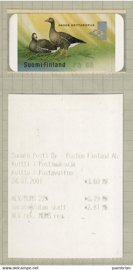 Finland 2001, Bird, Birds, Geese, ATM, 1v With Receipt, MK3.60, MNH** - Ganzen