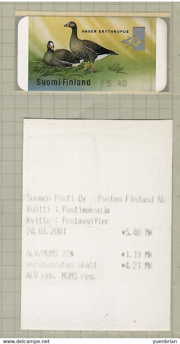 Finland 2001, Bird, Birds, Geese, ATM, 1v With Receipt, MK5.40, MNH** - Oies